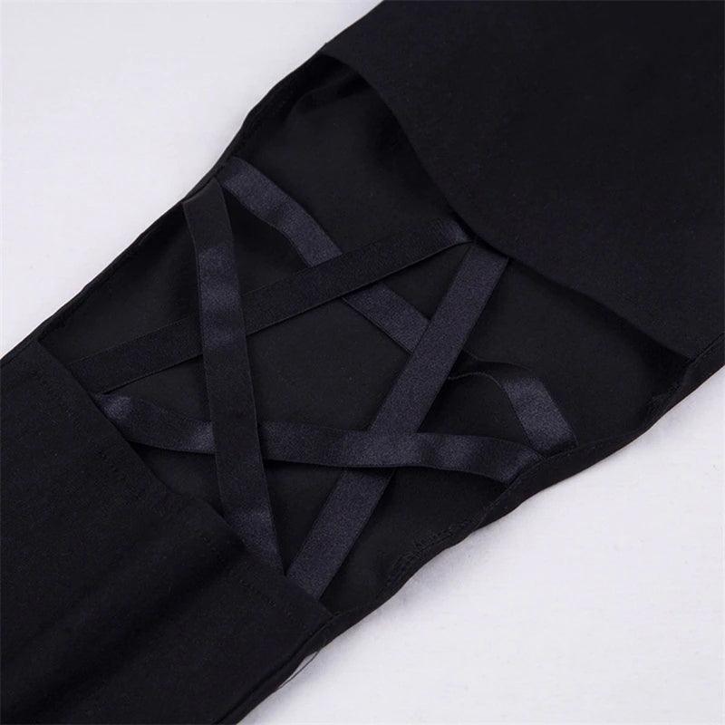 Gothic Petagram Cutout High Waist Tights, Sexy Zipper Leggings For Women - Wonder Skull