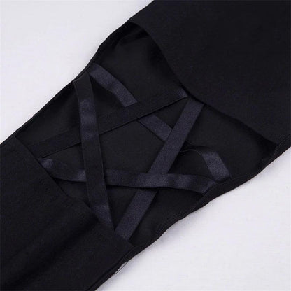 Gothic Petagram Cutout High Waist Tights, Sexy Zipper Leggings For Women - Wonder Skull