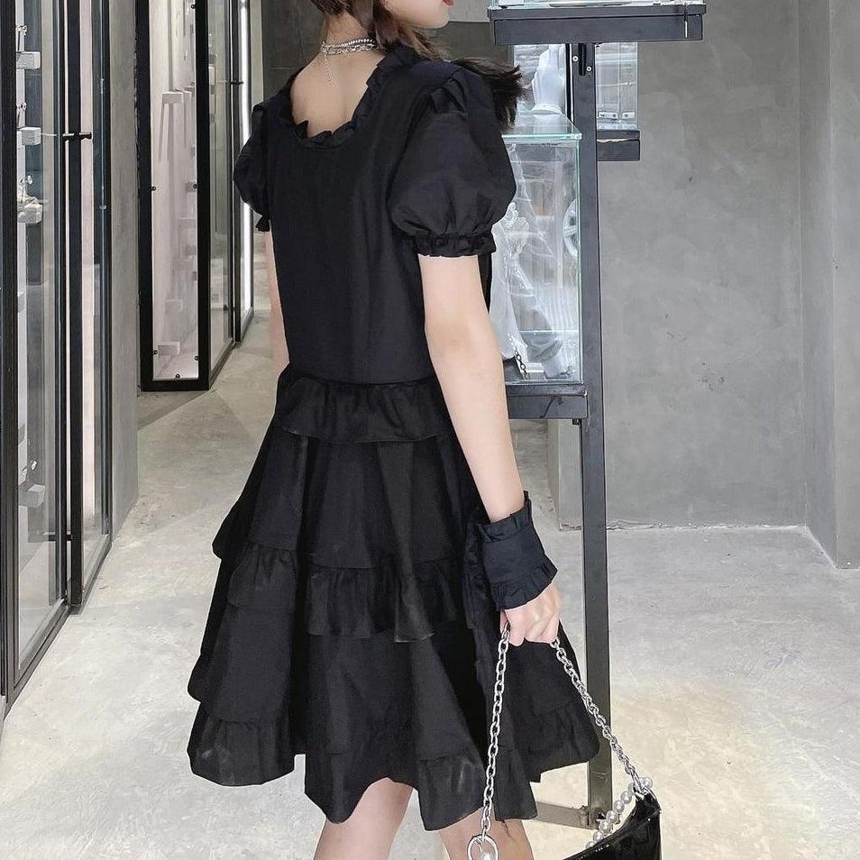 Punk Gothic Front Tie Dress, Impressive Puff Sleeve Clothes For Women - Wonder Skull