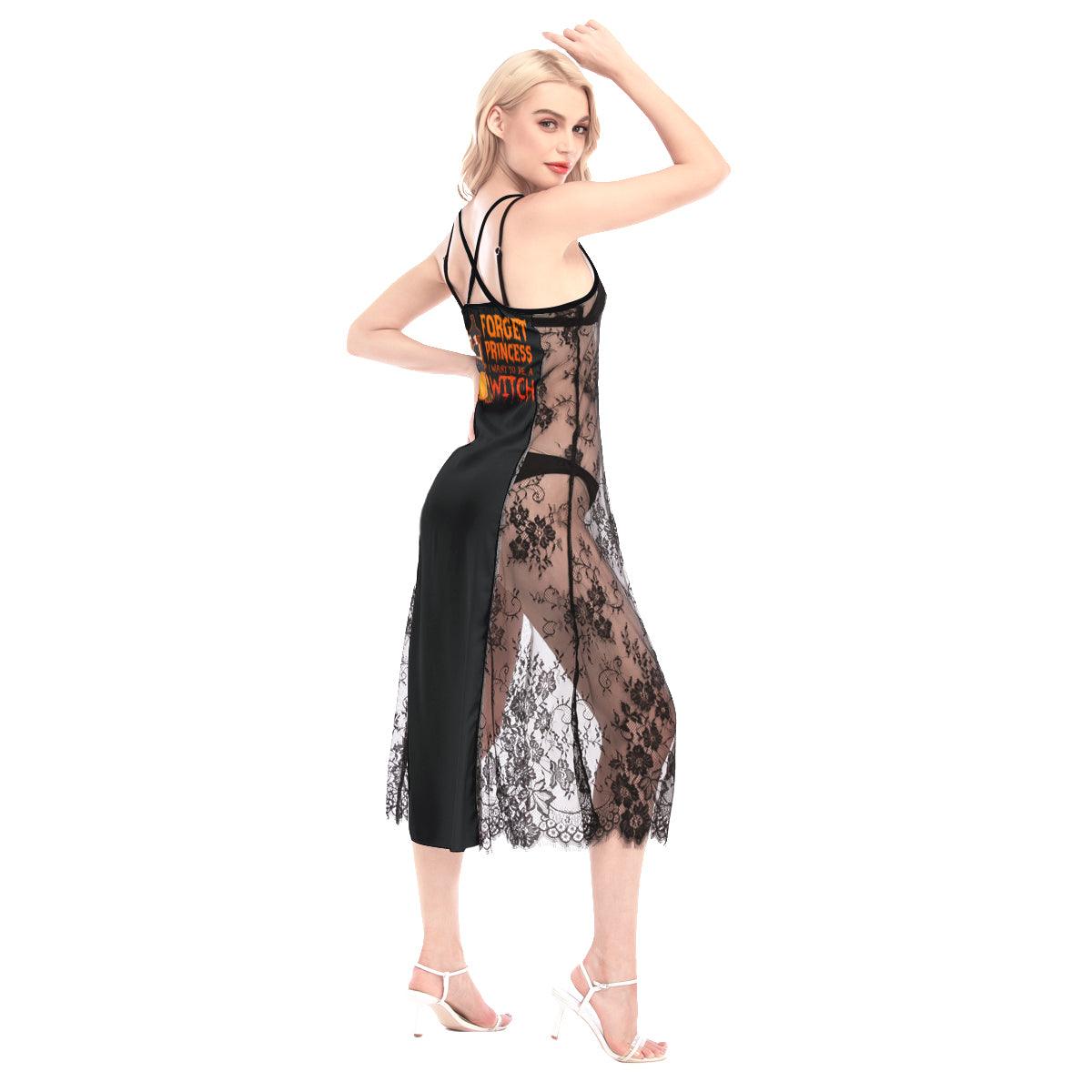 Be Witch All-Over Print Women Lace Cami Cross Back Dress - Wonder Skull