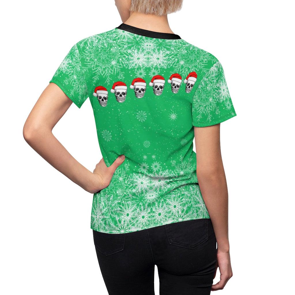 Christmas Skull Green Patterns All Over Print T-shirt For Women - Wonder Skull