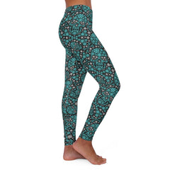 Skull Teal Snowflake Women's Spandex Leggings - Wonder Skull