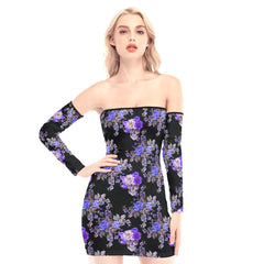 Purple Skull Floral Off-shoulder Back Lace-up Dress - Wonder Skull