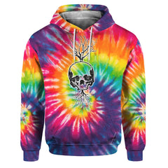 Tie Dye Skull Tree All Over Print Unisex Pullover Hoodie, Fashionable Outerwear Full Printed - Wonder Skull