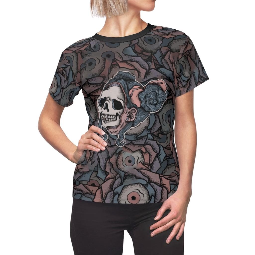 Skull Girl Caricature All Over Print T-shirt For Women - Wonder Skull