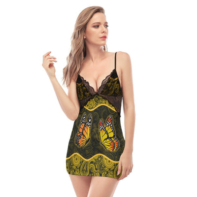 Yellow Butterflies Lace Chemise Nightgown - Wonder Skull