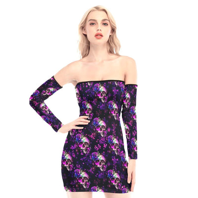 Skull Rose Pink Gradient Off-shoulder Back Lace-up Dress - Wonder Skull
