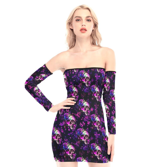 Skull Rose Pink Gradient Off-shoulder Back Lace-up Dress - Wonder Skull