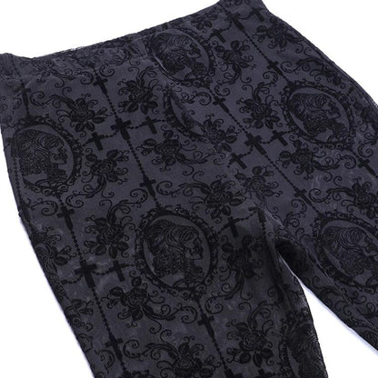 Gothic Floral Flare, Sexy See Through Wide Pants For Women - Wonder Skull