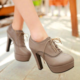 Front Tie High Heels Shoes, Elegant Leather Cover Toes Pairs For Women - Wonder Skull