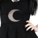 Gothic Moon Lace Black Dress, Elegant Witchy Sleeveless Mini Dress For Women - Wonder Skull