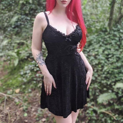 Gothic Floral Skull Lace Girdle Skirt, Charming Sleeveless Dress For Women - Wonder Skull