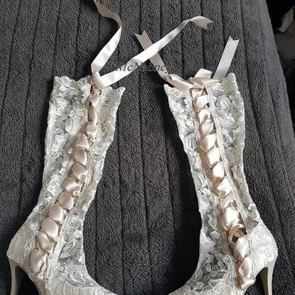 Over Knee Stiletto Boots, Beautiful Tie Side Bridal High Heel For Women - Wonder Skull