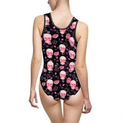 Pink Skull And Rose Women's Classic One-Piece Swimsuit - Wonder Skull