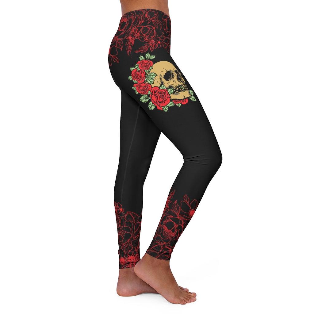 Skull Red Rose Women's Spandex Leggings - Wonder Skull