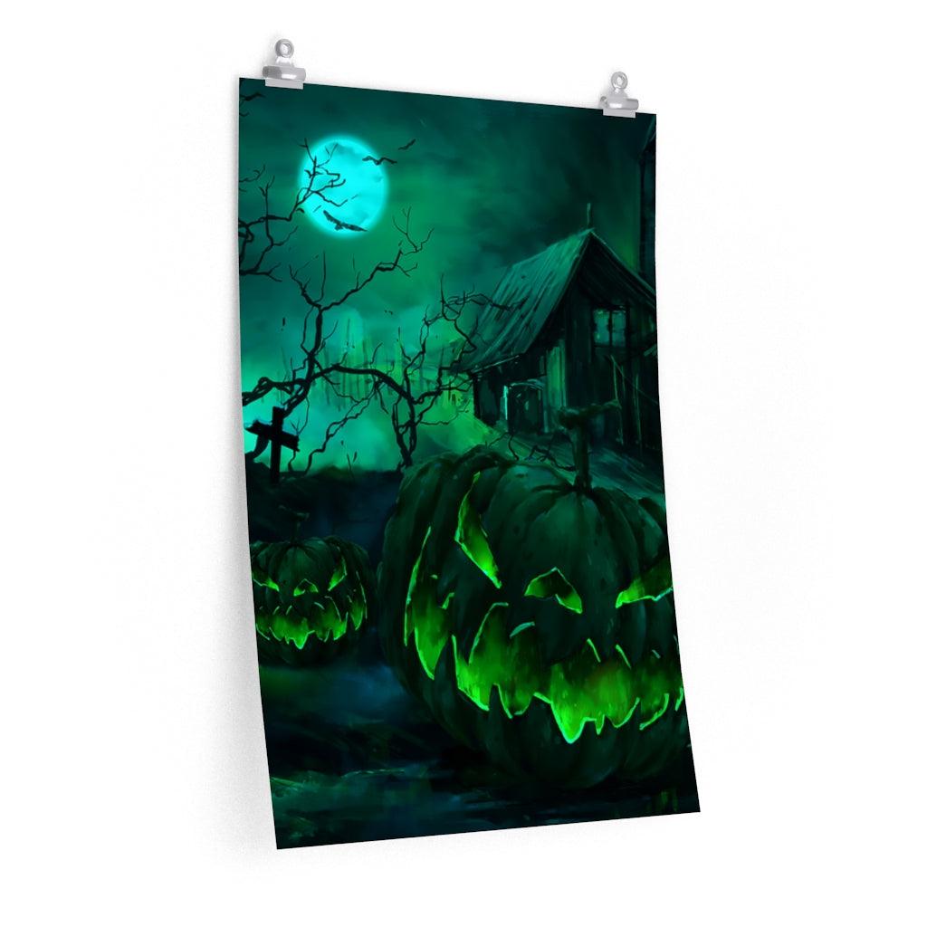 Dark Green Moon Halloween Art Premium Matte Vertical Posters - Wonder Skull