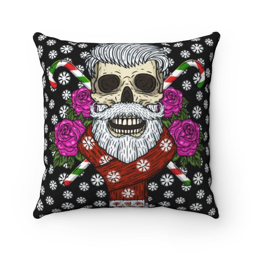 Breaded Skull With Candy Canes Spun Polyester Square Pillow - Wonder Skull