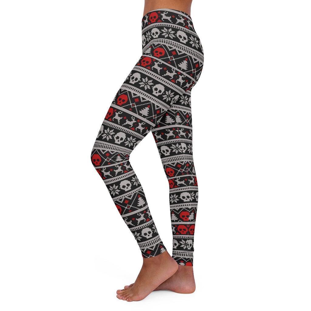 Red Skull Noel Fabric Women's Spandex Leggings - Wonder Skull