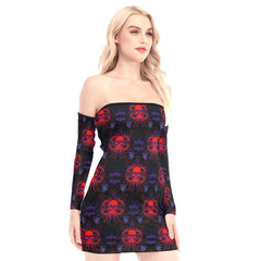 Gothic Bat Skull Off-shoulder Back Lace-up Dress - Wonder Skull