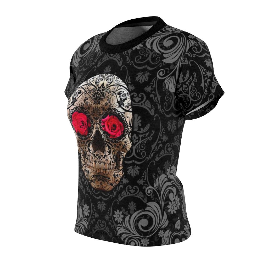 Sugar Skull Rose Eyes All Over Print T-shirt For Women - Wonder Skull