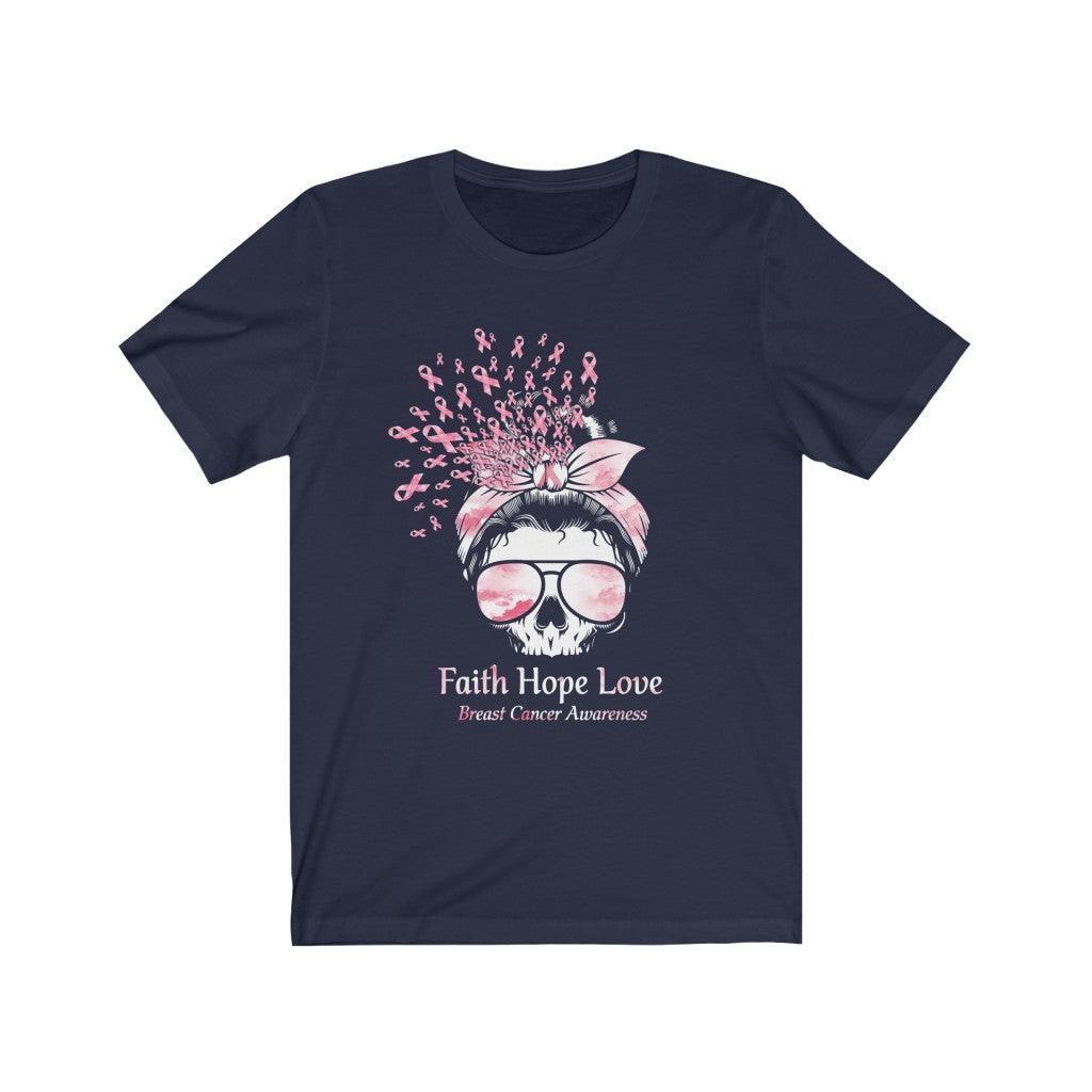 Faith Hope Love Breast Cancer Awareness Skull T-Shirt - Wonder Skull
