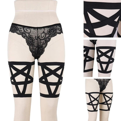 Pentagram Gothic Garter Belt Body Harness, Sexy Wedding Rave Bondage Stocking For Women - Wonder Skull