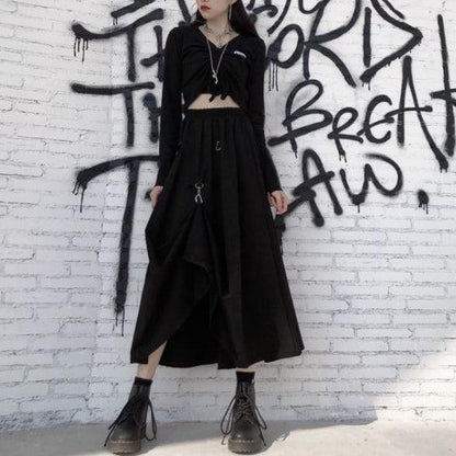 Gothic Long Skirt, Attractive Ruffle Bottom Wear For Women - Wonder Skull