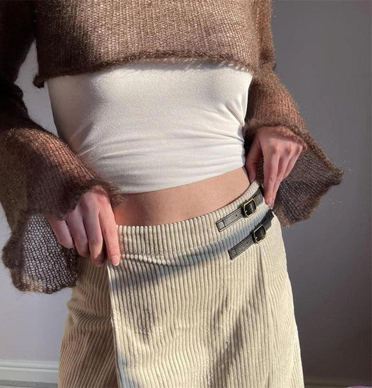 Solid Basic Knitted Crop Top, Fashionable Sun Protection Long Sleeve O-Neck For Women - Wonder Skull
