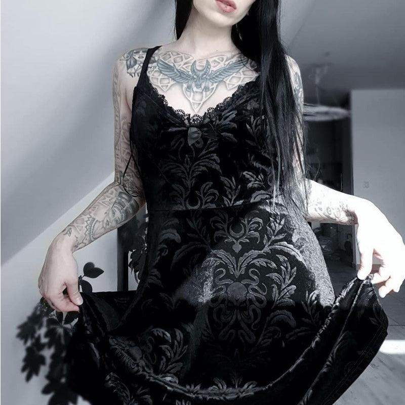 Gothic Floral Skull Lace Girdle Skirt, Charming Sleeveless Dress For Women - Wonder Skull