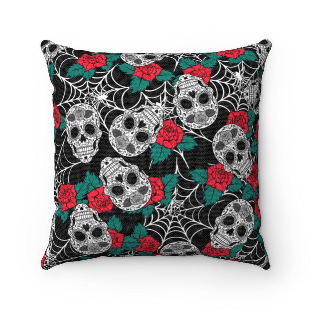 Sugar Skull Rose Spun Polyester Square Pillow - Wonder Skull