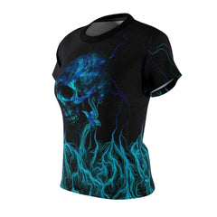 Blue Flaming Skull All Over Print T-shirt For Women - Wonder Skull