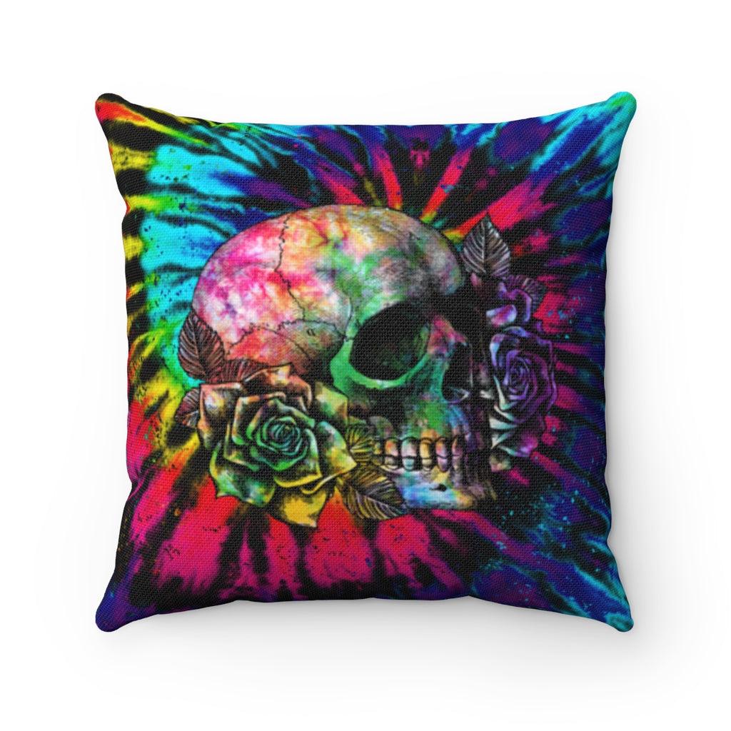 Skull Rose Tie Dye Spun Polyester Square Pillow - Wonder Skull