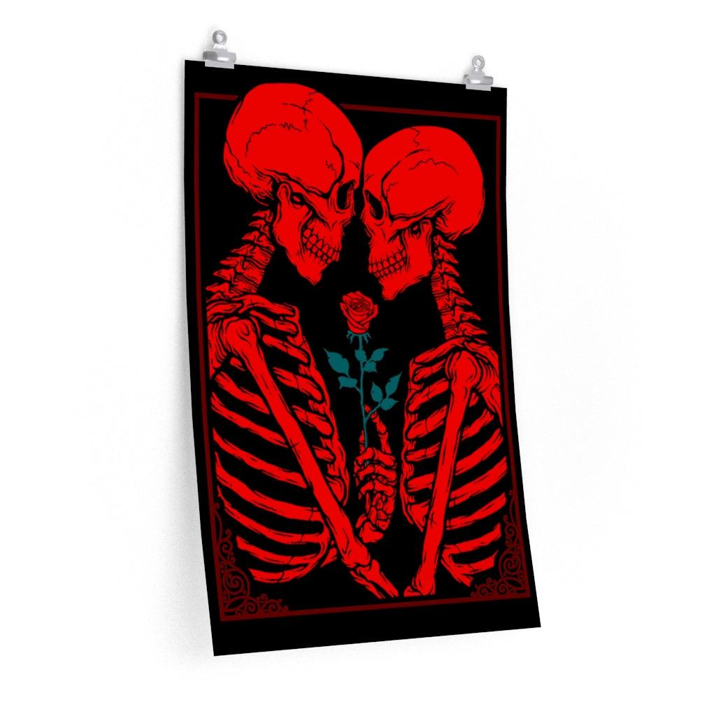 Crimson Skeleton And Rose Art Premium Matte Vertical Posters - Wonder Skull