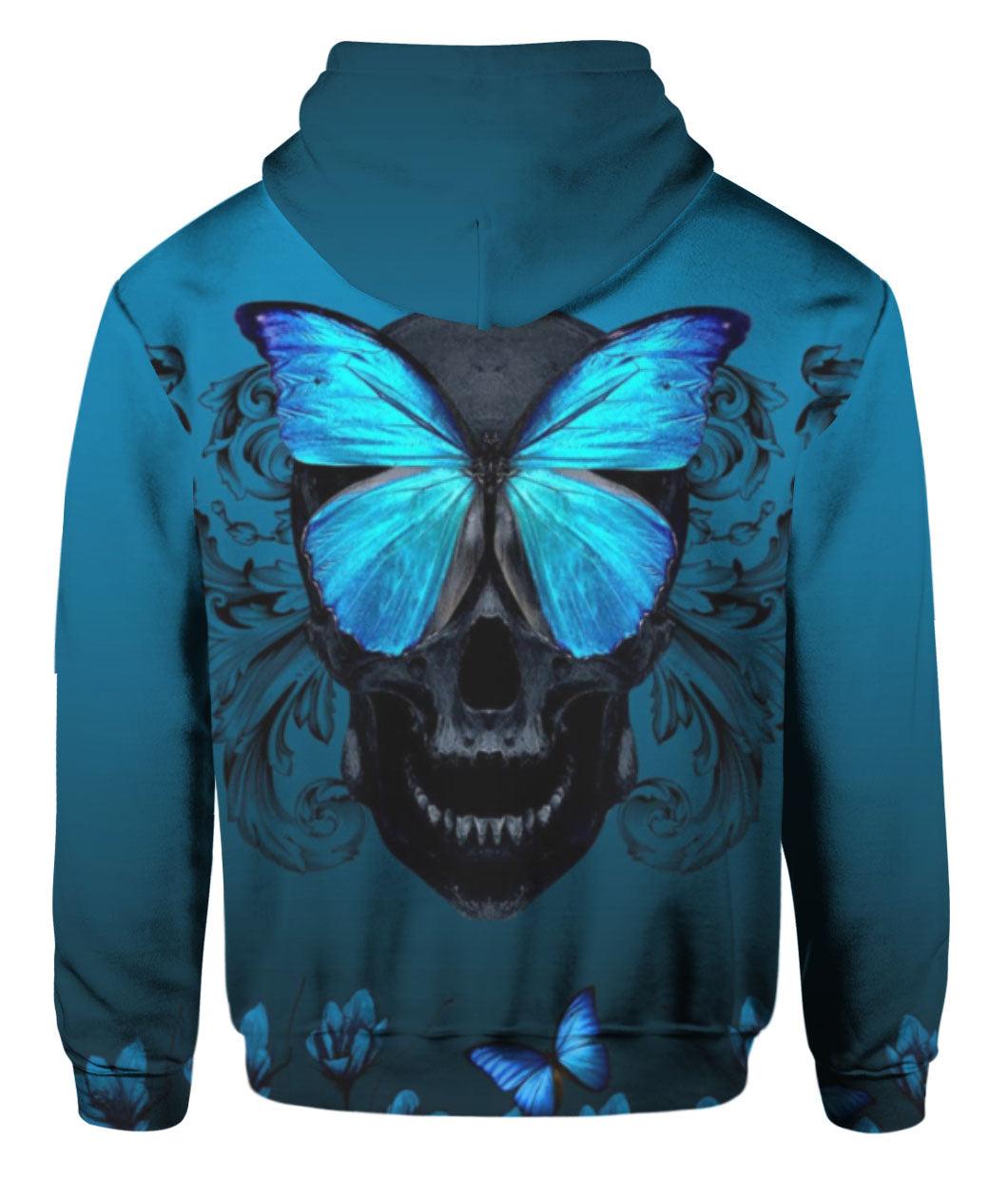 Blue Butterfly Skull Hoodie Full Printed - Wonder Skull