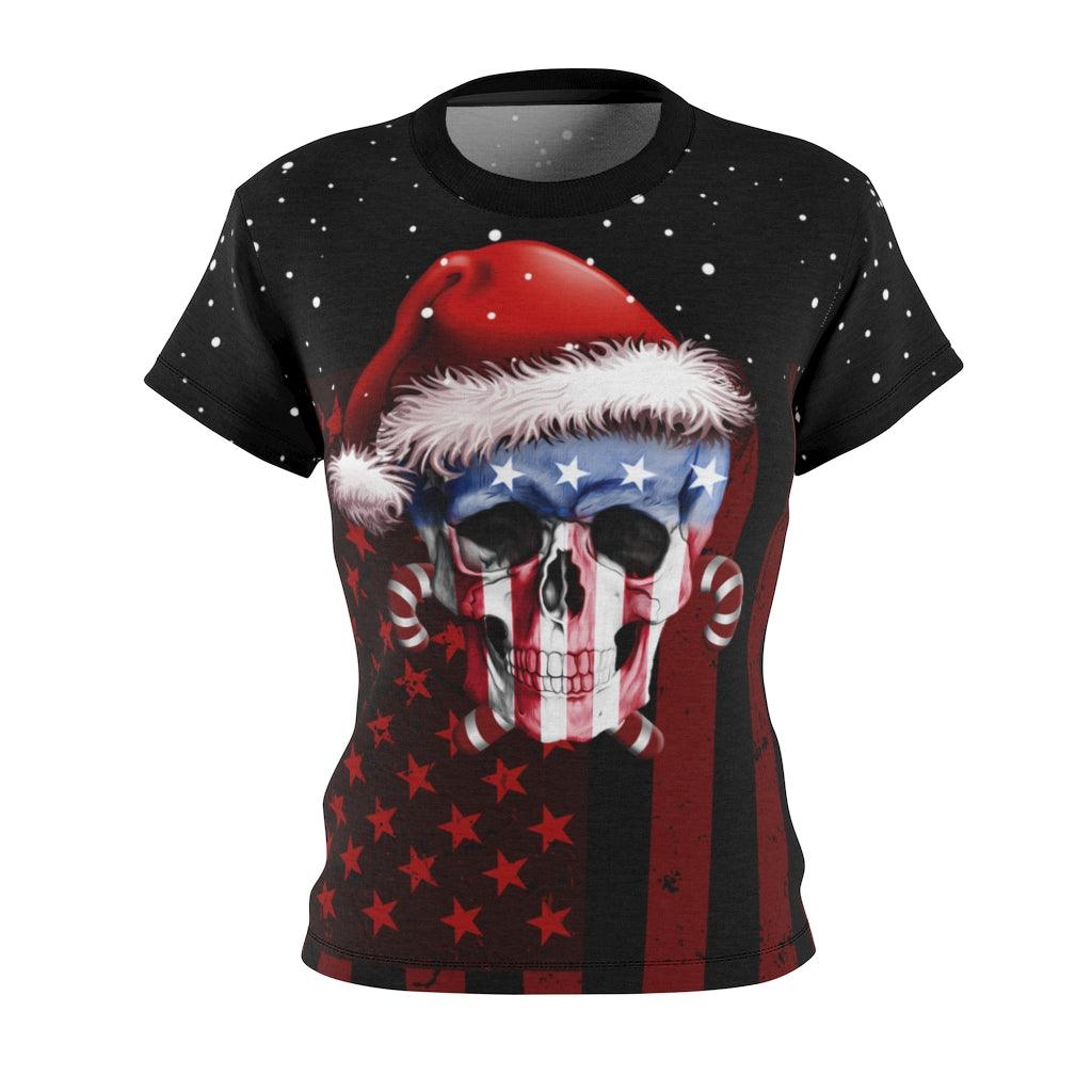 US Flag Skull All Over Print T-shirt For Women - Wonder Skull