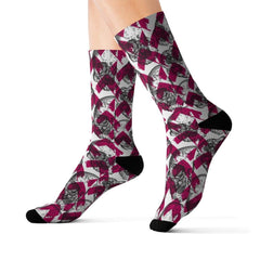 Skull Pink Flannel Sublimation Socks - Wonder Skull