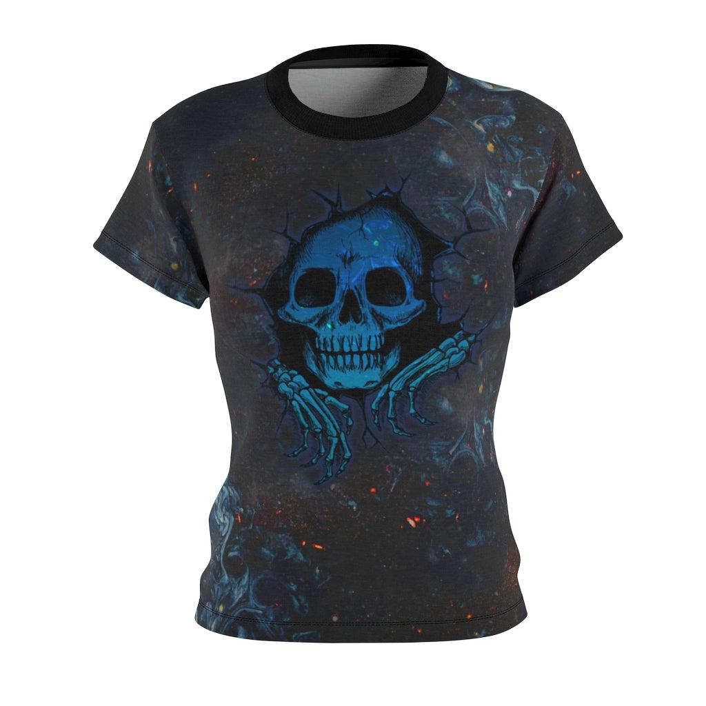 Blue Skull With Hand All Over Print T-shirt For Women - Wonder Skull