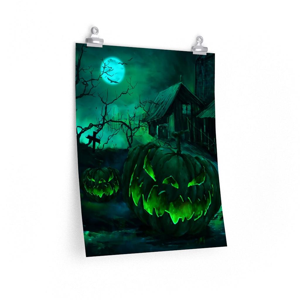 Dark Green Moon Halloween Art Premium Matte Vertical Posters - Wonder Skull
