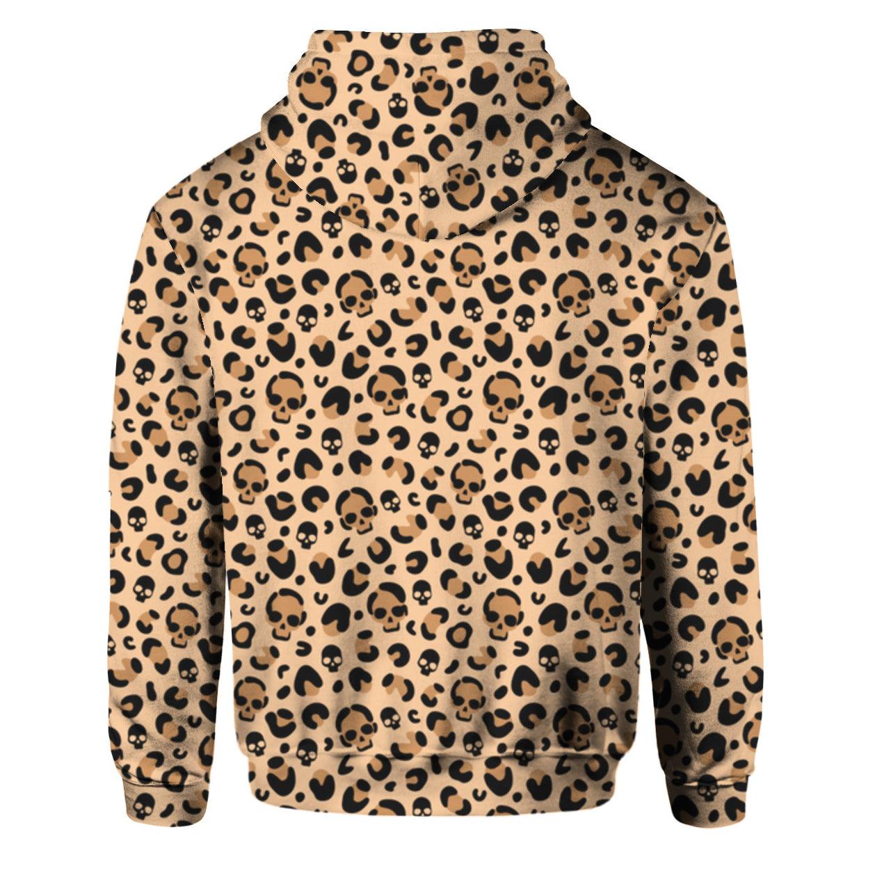 Leopard Skin Seamless Skull All Over Print Unisex Pullover Hoodie, Fashionable Outerwear Full Printed - Wonder Skull