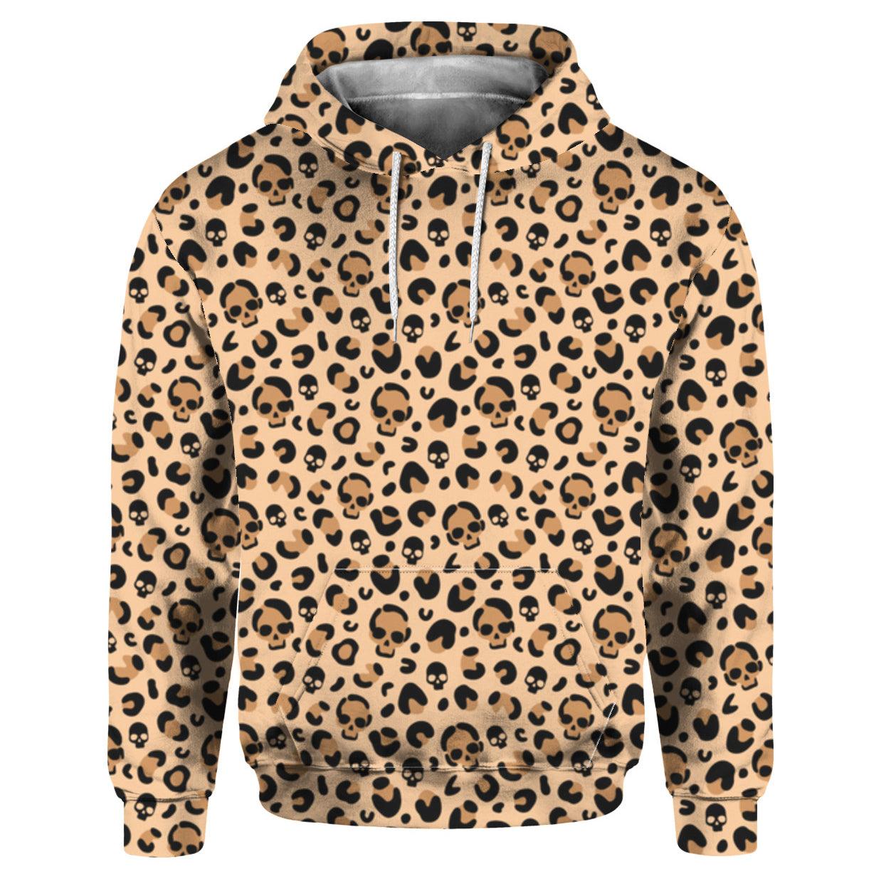 Leopard Skin Seamless Skull All Over Print Unisex Pullover Hoodie, Fashionable Outerwear Full Printed - Wonder Skull