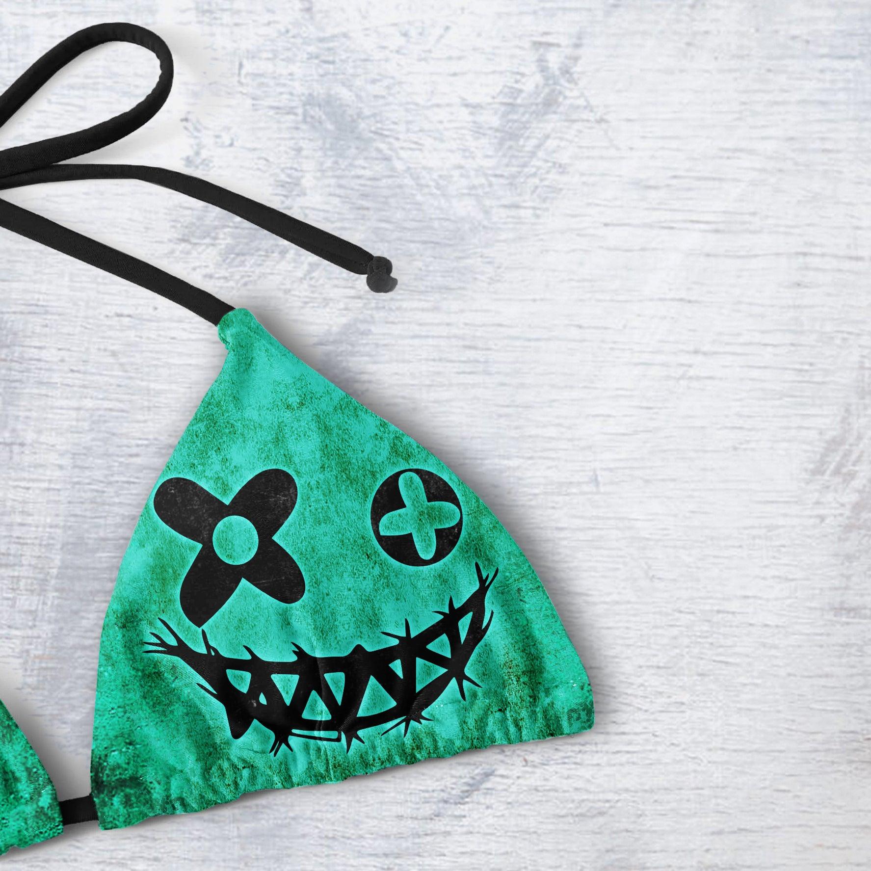 Baby Green Face Skull Micro Triangle Bikini Swimsuit - Wonder Skull