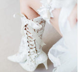 Over Knee Stiletto Boots, Beautiful Tie Side Bridal High Heel For Women - Wonder Skull