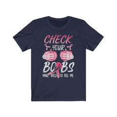 Funny Check Your Boobs Mine Tried To Kill Me Pumpkin T-Shirt - Wonder Skull