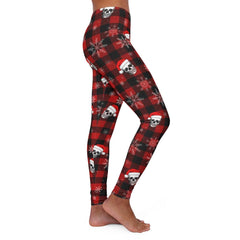 Snowflake And Skull Red Flannel Women's Spandex Leggings - Wonder Skull