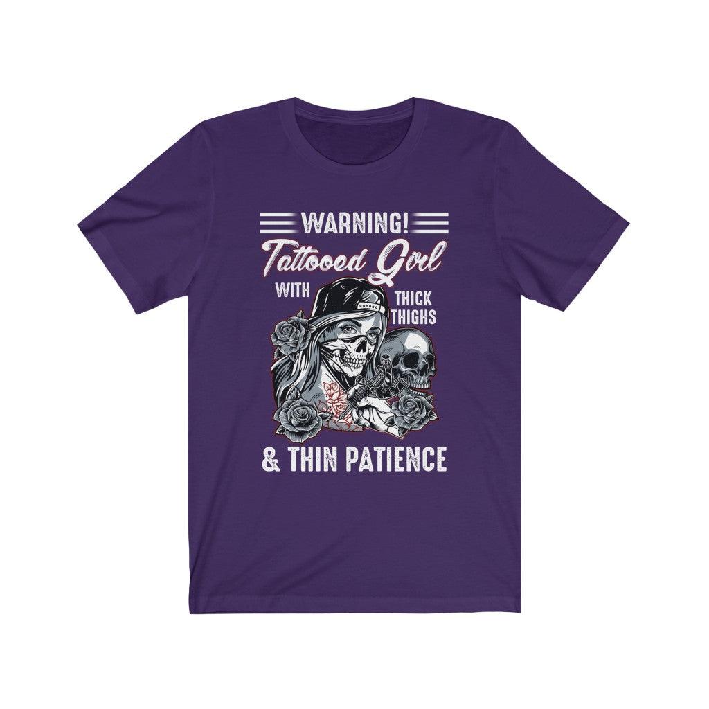 Funny Tattooed Girl With Thick Thighs And Thin Patience Skull T-Shirt - Wonder Skull