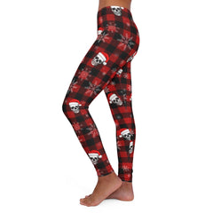 Snowflake And Skull Red Flannel Women's Spandex Leggings - Wonder Skull