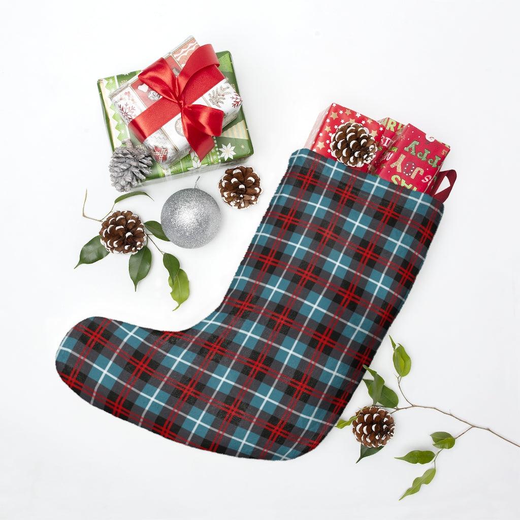 Plaid Cyan Flannel Stockings - Wonder Skull