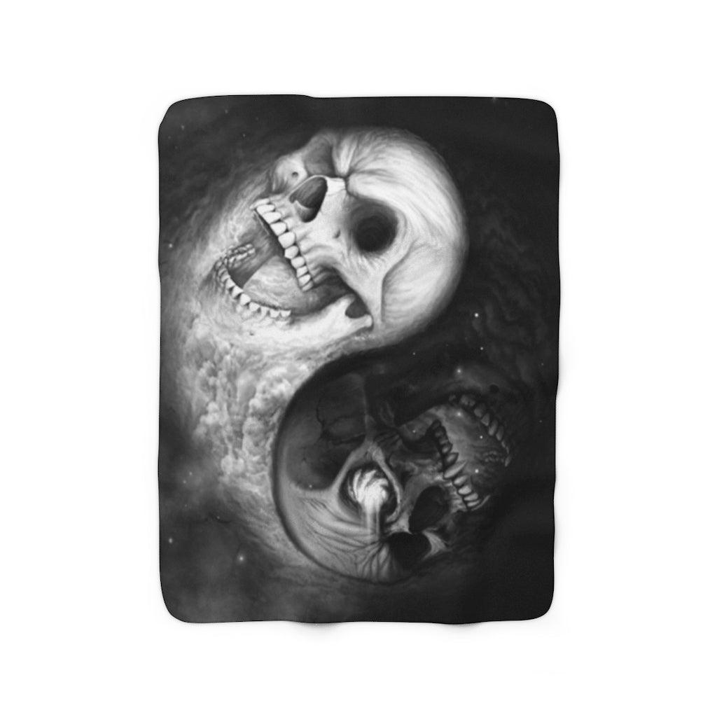 Black And White Skull Sherpa Fleece Blanket - Wonder Skull