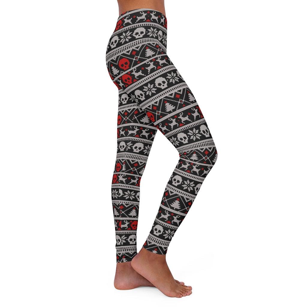 Red Skull Noel Fabric Women's Spandex Leggings - Wonder Skull