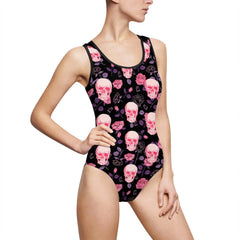 Pink Skull And Rose Women's Classic One-Piece Swimsuit - Wonder Skull